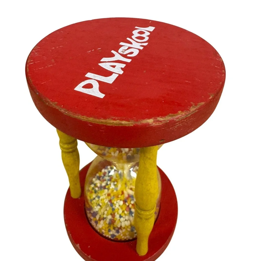 Vintage Playskool Wooden Hourglass Bead‎ Timer Red Yellow Primary Colors Toy